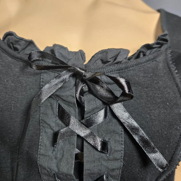 Y2K Black Lace Up Corset Milkmaid Top size M Fairy Goth Grunge Vampy Witchy - Picture 2 of 9